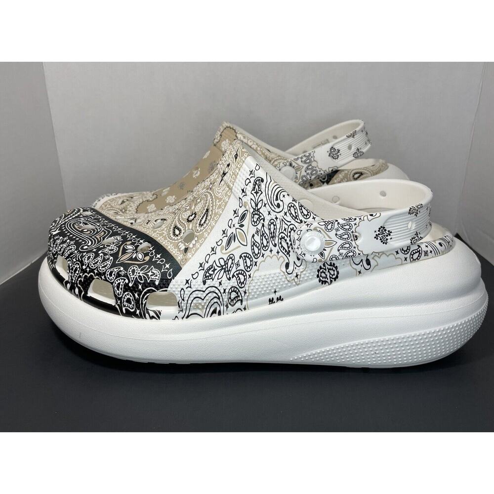 New Crocs Classic Crush Bandana Clog White/ Black/ Beige Slip On Men's Size 12